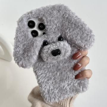 Adorabile custodia di peluche a forma di cane per iPhone 16 Pro Max - Grigia
