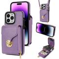 Custodia iPhone 16 Pro Max Tutto in uno con portafoglio e cinturino - Viola
