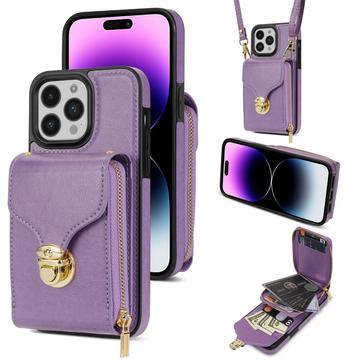 Custodia iPhone 16 Pro Max Tutto in uno con portafoglio e cinturino - Viola