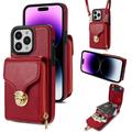 Custodia iPhone 16 Pro Max Tutto in uno con portafoglio e cinturino - Rossa