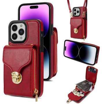 Custodia iPhone 16 Pro Max Tutto in uno con portafoglio e cinturino - Rossa