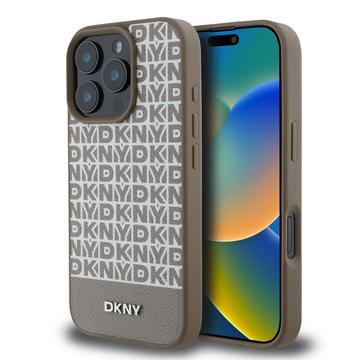 Custodia per iPhone 16 Pro Max DKNY Repeat Pattern Bottom Stripe - Compatibile con MagSafe - Marrone
