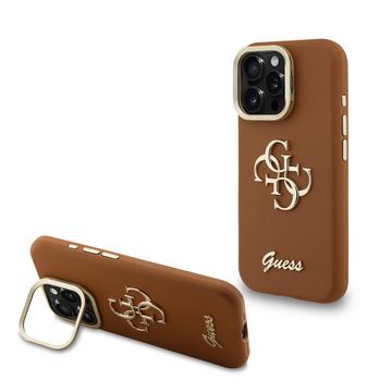Custodia con cornice per fotocamera iPhone 16 Pro Max Guess Grained 4G Logo - Marrone