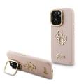 Custodia con cornice per fotocamera iPhone 16 Pro Max Guess Grained 4G Logo - Rosa
