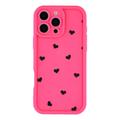 Custodia TPU antiurto per iPhone 16 Pro Max con motivo a cuore e bordi rialzati - Rosa caldo