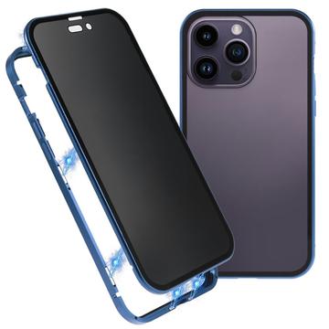 Custodia Magnetica con Vetro Temperato per iPhone 16 Pro Max - Privacy - Blu Scuro