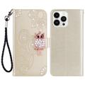 iPhone 16 Pro Max Custodia portafoglio con strass gufo - Oro