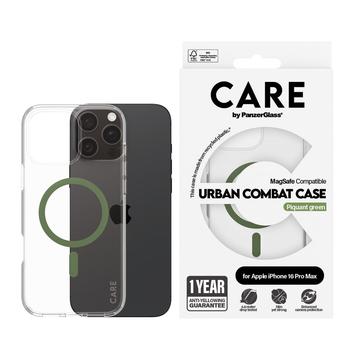 Custodia da combattimento urbana trasparente per iPhone 16 Pro Max PanzerGlass Care - Compatibile con MagSafe - Verde