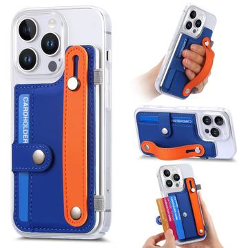 Custodia in plastica CY1 per iPhone 16 Pro Max - Slot per schede, cinturino da polso, supporto per il calcio - Blu scuro