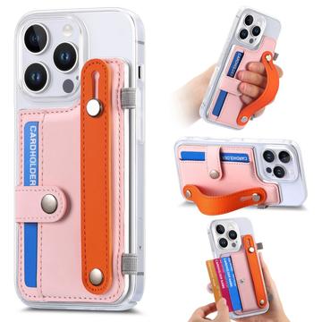 Custodia in plastica CY1 per iPhone 16 Pro Max - Slot per schede, cinturino da polso, supporto per il calcio - Rosa