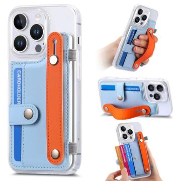 Custodia in plastica CY1 per iPhone 16 Pro Max - Slot per schede, cinturino da polso, supporto per il calcio - Blu cielo