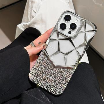 Custodia iPhone 16 Pro Max con motivo diamante geometrico e strass - Argento