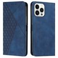 Custodia a portafoglio con motivo a rombi e chiusura magnetica per iPhone 16 Pro Max - Blu
