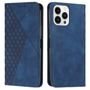 Custodia a portafoglio con motivo a rombi e chiusura magnetica per iPhone 16 Pro Max - Blu