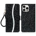 iPhone 16 Pro Max Custodia a portafoglio glitterata - Nero
