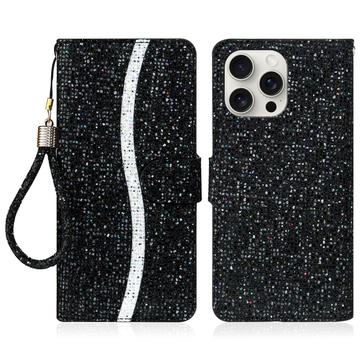 iPhone 16 Pro Max Custodia a portafoglio glitterata - Nero