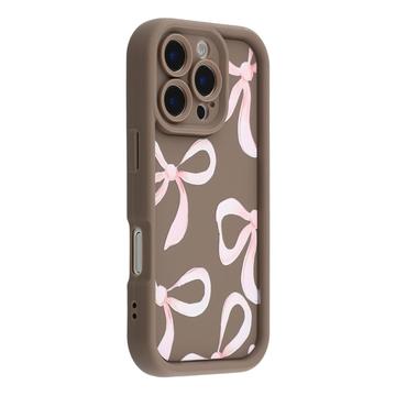 Custodia elegante in TPU antiurto per iPhone 16 Pro Max con bordi rialzati - Marrone / Grande fiocco