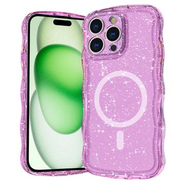 Custodia MagSafe iPhone 16 Pro Max Wave-Edge Laser Glitter - Translucent Pink