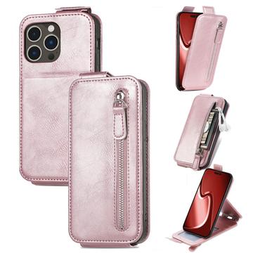 Custodia a vibrazione verticale iPhone 16 Pro Max con tasca con cerniera - Rosa Oro