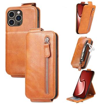 Custodia a vibrazione verticale iPhone 16 Pro Max con tasca con cerniera - Marrone