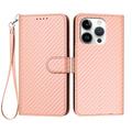 iPhone 16 Pro Custodia Premium a portafoglio con cinturino - Struttura in fibra di carbonio - Rosa carbone