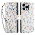 Custodia a portafoglio floreale rombica per iPhone 16 Pro - Fiori colorati
