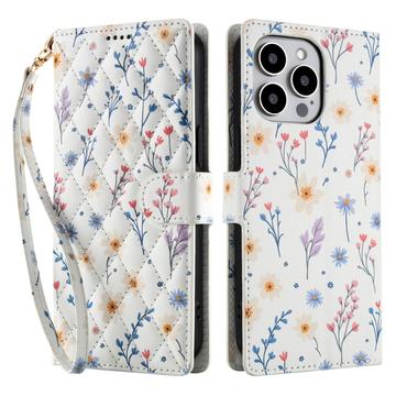 Custodia a portafoglio floreale rombica per iPhone 16 Pro - Fiori colorati