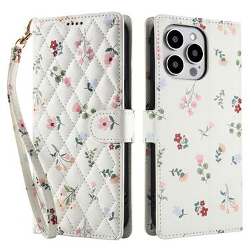 Custodia a portafoglio floreale rombica per iPhone 16 Pro - Rose