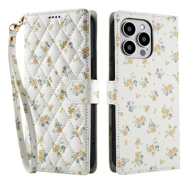 Custodia a portafoglio floreale rombica per iPhone 16 Pro - Fiori gialli