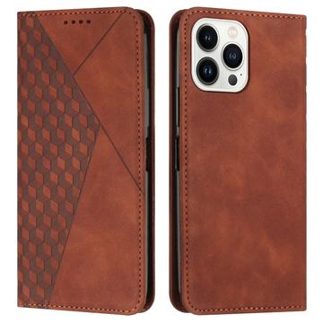 Custodia a portafoglio con motivo a rombi e chiusura magnetica per iPhone 16 Pro - Marrone