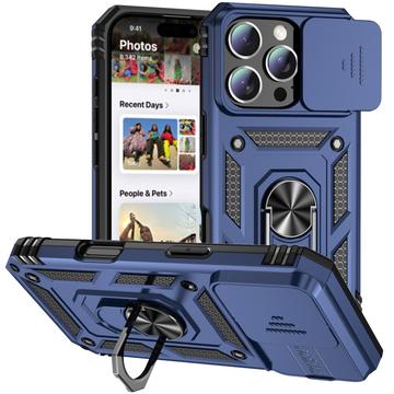 Custodia ibrida Rotary Ring con protezione per fotocamera per iPhone 16 Pro - Blu