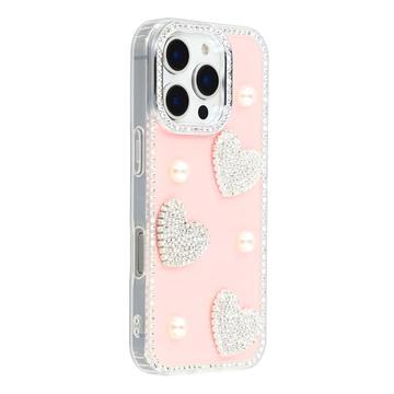 Custodia ibrida iPhone 16 Pro Amore scintillante e perla - Rosa