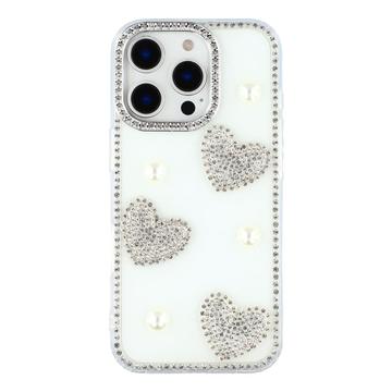 Custodia ibrida iPhone 16 Pro Amore scintillante e perla - Bianca