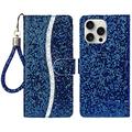 iPhone 16 Pro Custodia a portafoglio glitterata - Blu