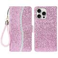 iPhone 16 Pro Custodia a portafoglio glitterata - Rosa