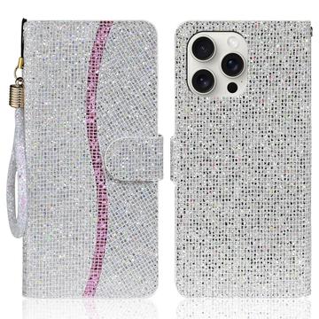 iPhone 16 Pro Custodia a portafoglio con glitter - Argento