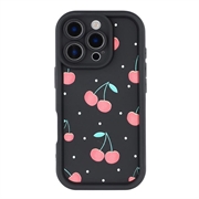 Custodia elegante in TPU antiurto per iPhone 16 Pro con bordi rialzati - Nero / Ciliegie