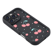 Custodia elegante in TPU antiurto per iPhone 16 Pro con bordi rialzati - Nero / Ciliegie