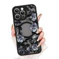Custodia ibrida iPhone 16 Pro con motivo floreale vintage a rose - Compatibile con MagSafe - Nera