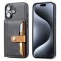 Custodia in Stile Retrò con Portafoglio per iPhone 16 - Nera