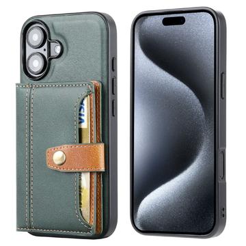 Custodia in Stile Retrò con Portafoglio per iPhone 16 - Verde