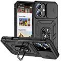 Custodia ibrida Rotary Ring con protezione per fotocamera per iPhone 16 - Nera