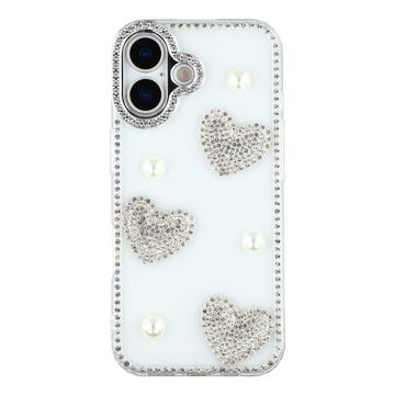 Custodia ibrida iPhone 16 Amore scintillante e perla - Trasparente