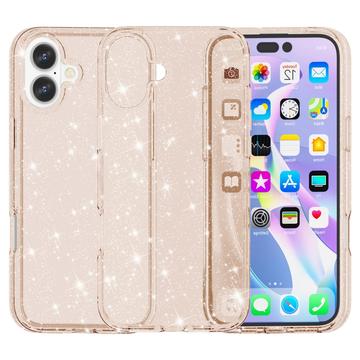 Custodia Ibrida Serie Stylish Glitter per iPhone 16 - Color Oro