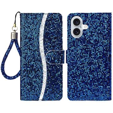 iPhone 16 Custodia a portafoglio glitterata - Blu
