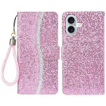 iPhone 16 Custodia a portafoglio glitterata - Rosa