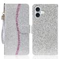 iPhone 16 Custodia a portafoglio con glitter - Argento