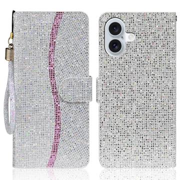iPhone 16 Custodia a portafoglio con glitter - Argento