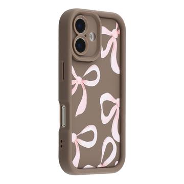 Custodia elegante in TPU antiurto per iPhone 16 con bordi rialzati - Marrone / Grande fiocco