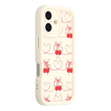 Custodia elegante in TPU antiurto per iPhone 16 con bordi rialzati - Bianca / Ciliegie con fiocco